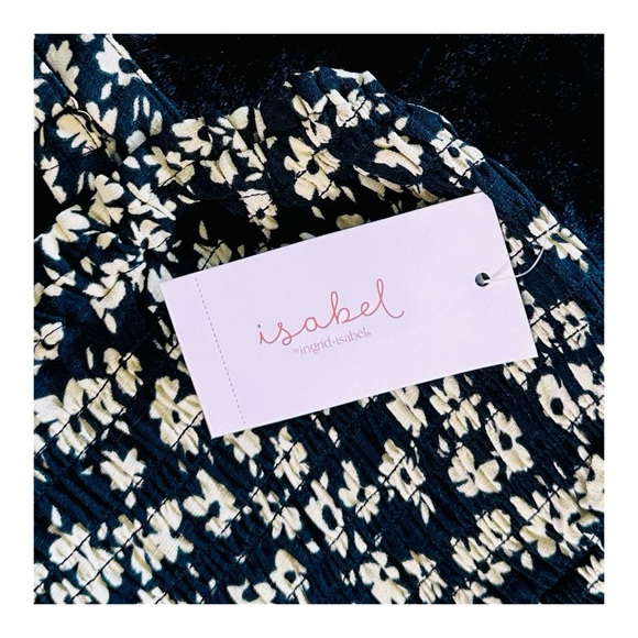 Ingrid & Isabel Maternity Smocked Flower Sundress w/ Pockets Black & Cream Small - Picture 5 of 7